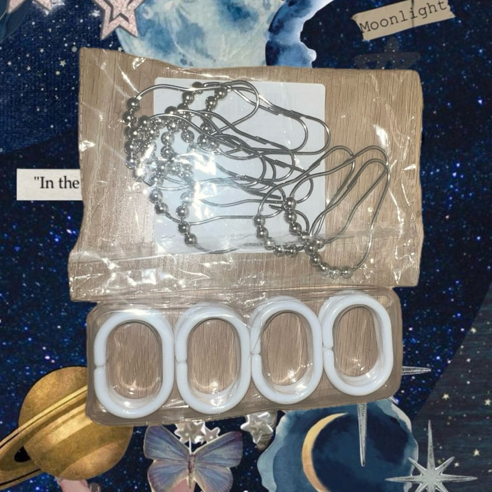 White and Silver Shower Curtain Hooks Bundle
